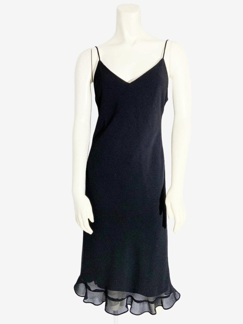 Vintage Y2K Black Slip Dress with Ruffled Hem / size Medium